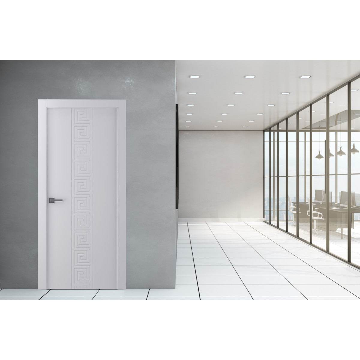 Дверь межкомнатная глухая с замком в комплекте Эллада 80x200 см экошпон цвет белый