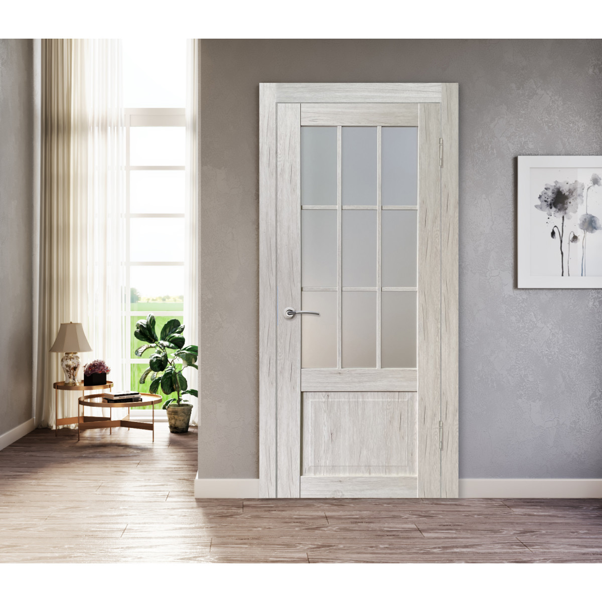 Дверь межкомнатная остеклённая Амелия 80х200 см с фурнитурой, ПВХ, цвет рустик серый
